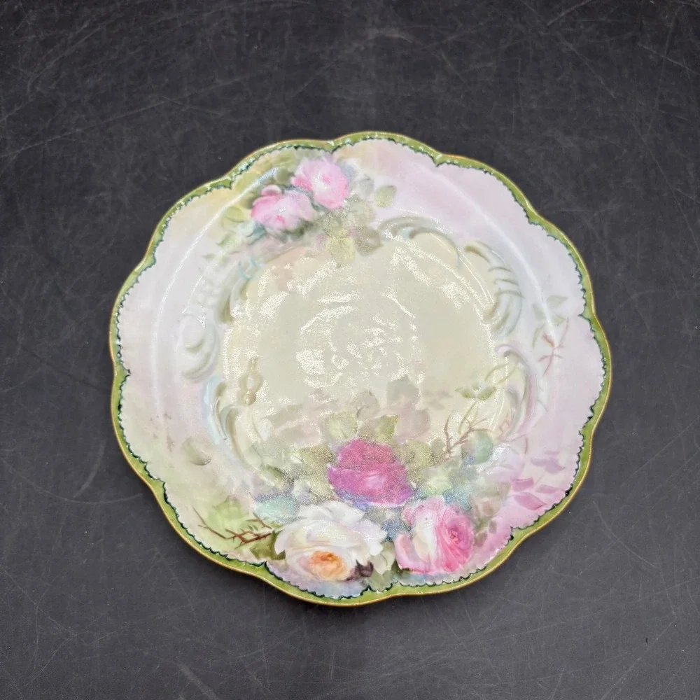 Haviland France Limoges Hand Painted Rose Floral Scalloped Porcelain Plate 7.5